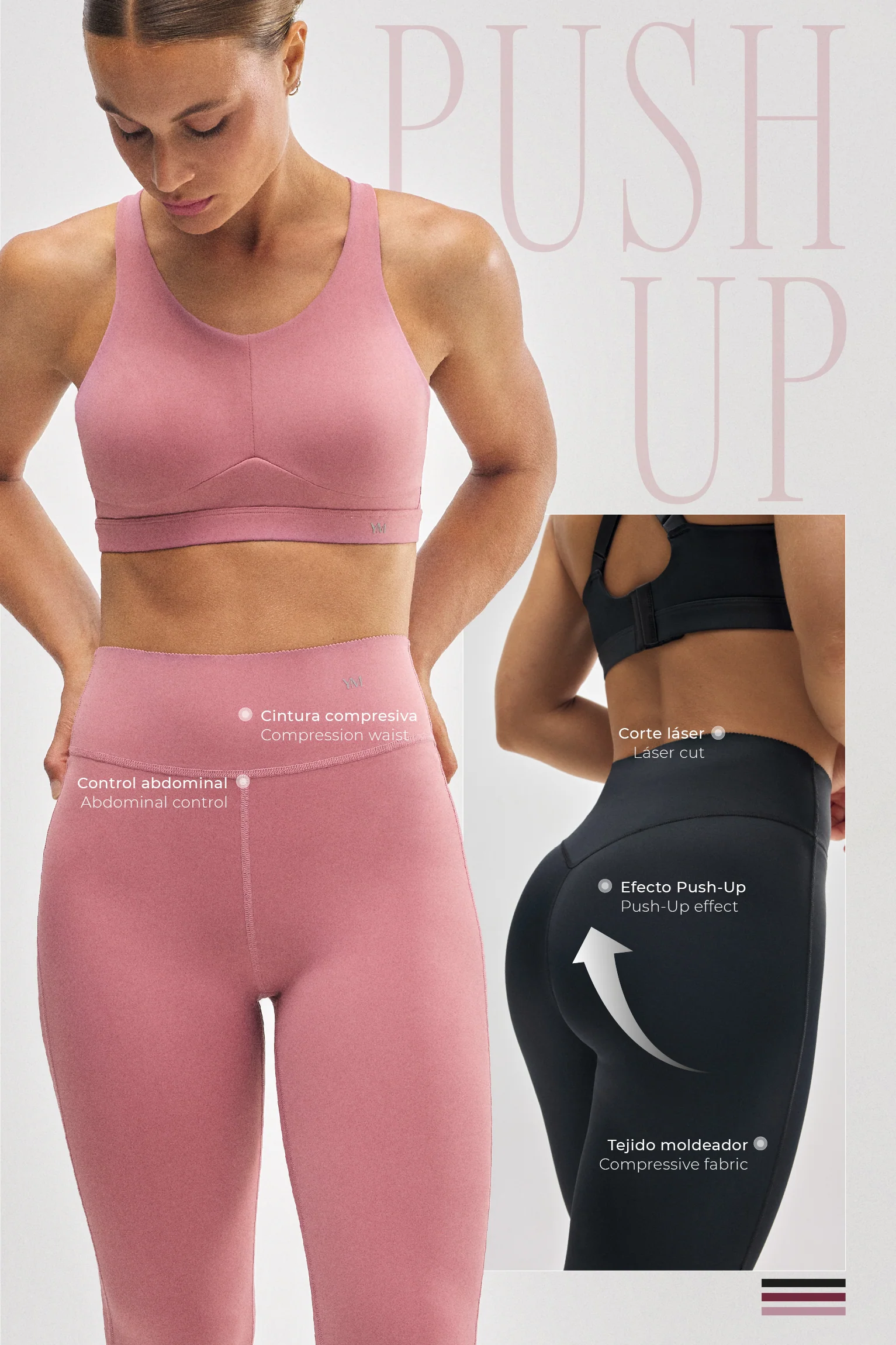 Leggings sportivi rosa effetto pancia piatta - immagine 4