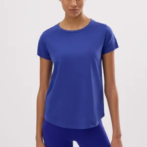 t-shirt basic in cotone, stile sportivo, blu