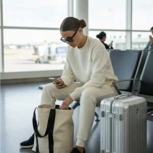 Look da viaggio: felpa e jogger color avorio