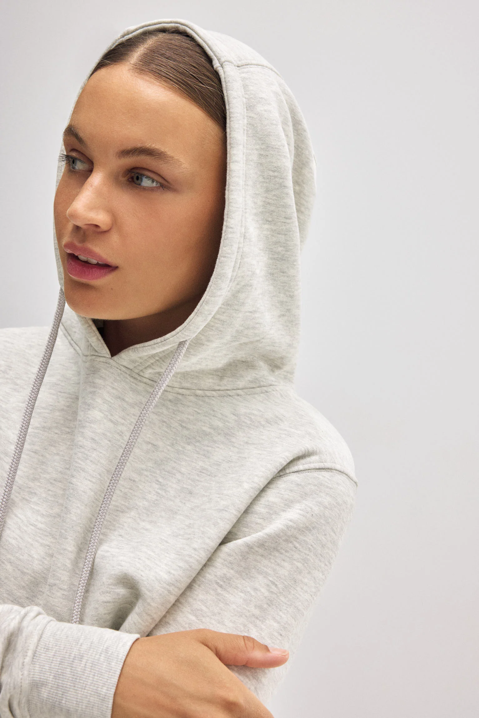 Felpa con cappuccio regolabile con interno in pile grigio - immagine 8