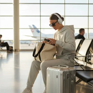 Felpa con cappuccio e jogger grigi in stile viaggio