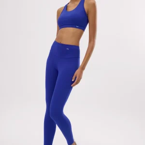 Leggings sportivi blu elettrico a vita alta, effetto cotone