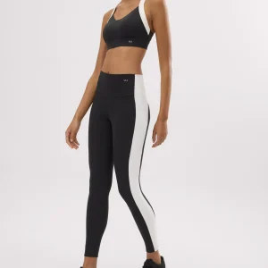 Leggings sportivi lunghi neri effetto push-up con striscia a contrasto
