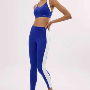 Leggings sportivi lunghi blu effetto push-up con striscia a contrasto