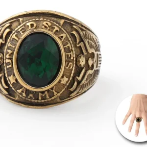 Anello Dorato Metallico con Gemma Verde