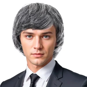 Parrucca Grigia Corta Liscia da Uomo