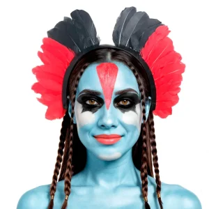 Diadema de Avatar con Plumas Rojas y Negras