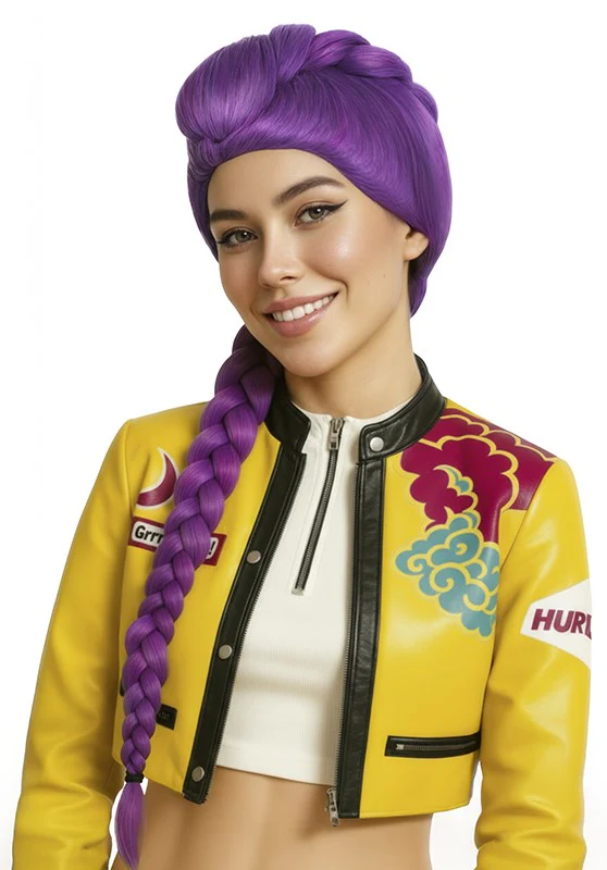 Parrucca di Rumi Guerreras K-pop Viola con Treccia