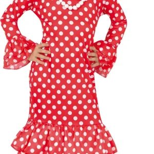 Costume da Sevillana rossa con pois bianchi per bambina