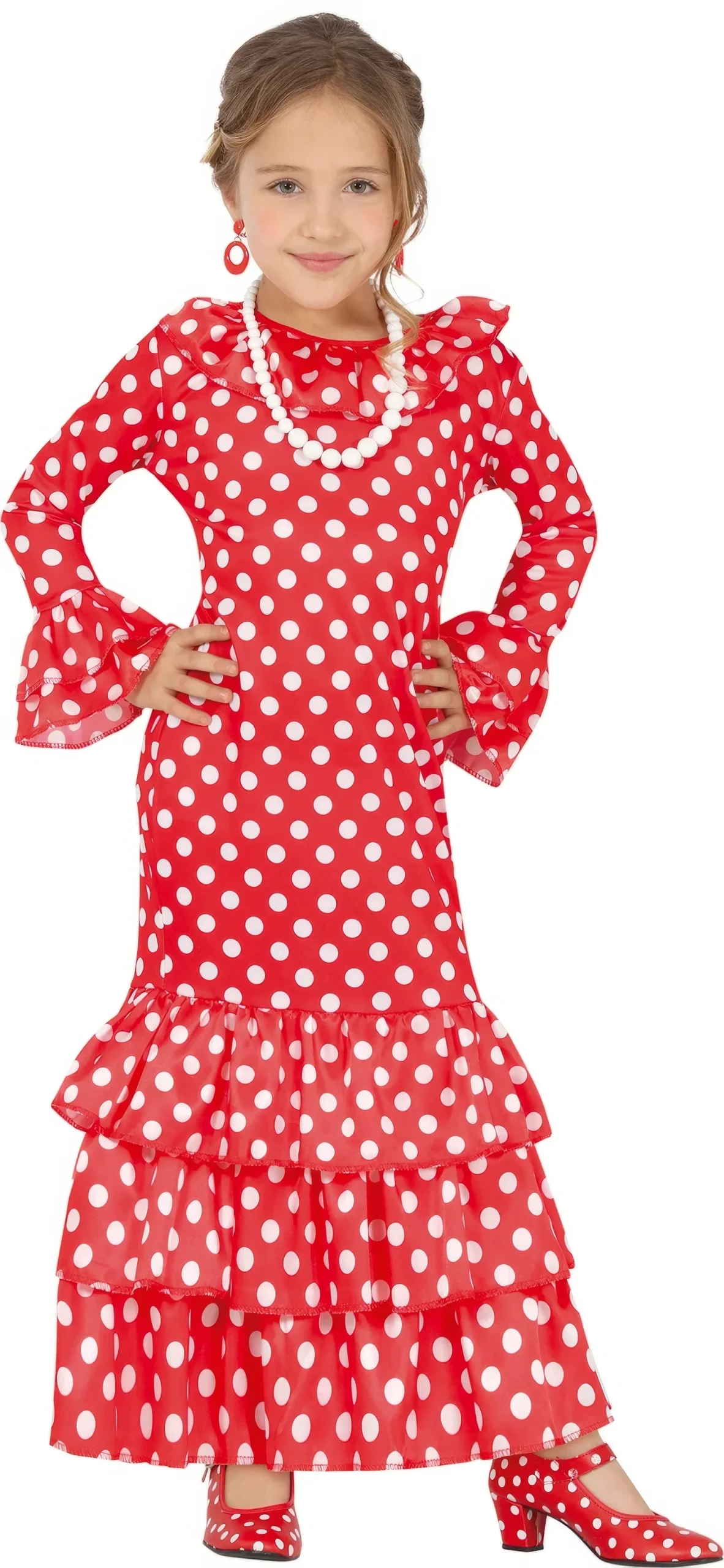 Costume da Sevillana rossa con pois bianchi per bambina
