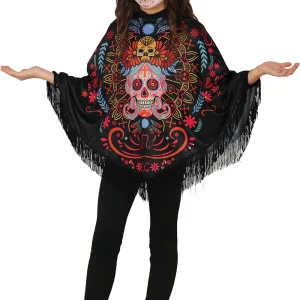 Poncho de Catrina Muerte Mexicana Infantil