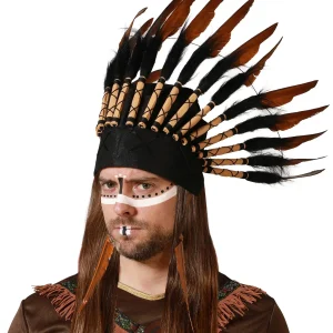 Penacho Indio di Piume Marroni e Nere