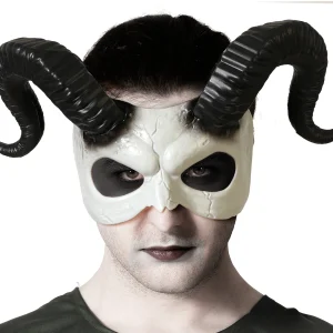 Maschera da Demone Bianco con Corna Nere