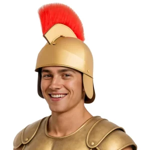 Casco Romano Dorado con Penacho Rojo