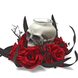 Portacandela di Teschio con Rose Rosse