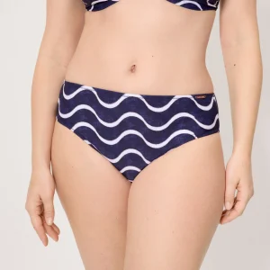 Slip bikini modellante midi con stampa a onde marine