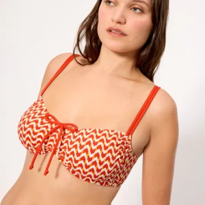 Reggiseno bikini snellente in micropiqué stampa corallo, coppa D