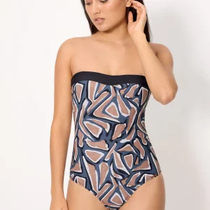 Costume da bagno snellente a fascia stampato, coppa B