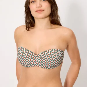 Top bikini fascia micropiqué stampa verde bottiglia coppe C e D
