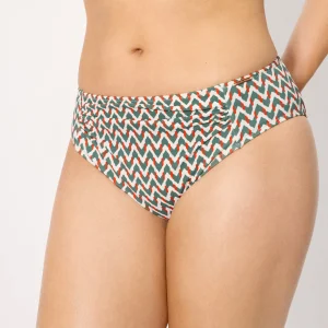 Slip bikini modellante midi in micropiqué stampato verde bottiglia.