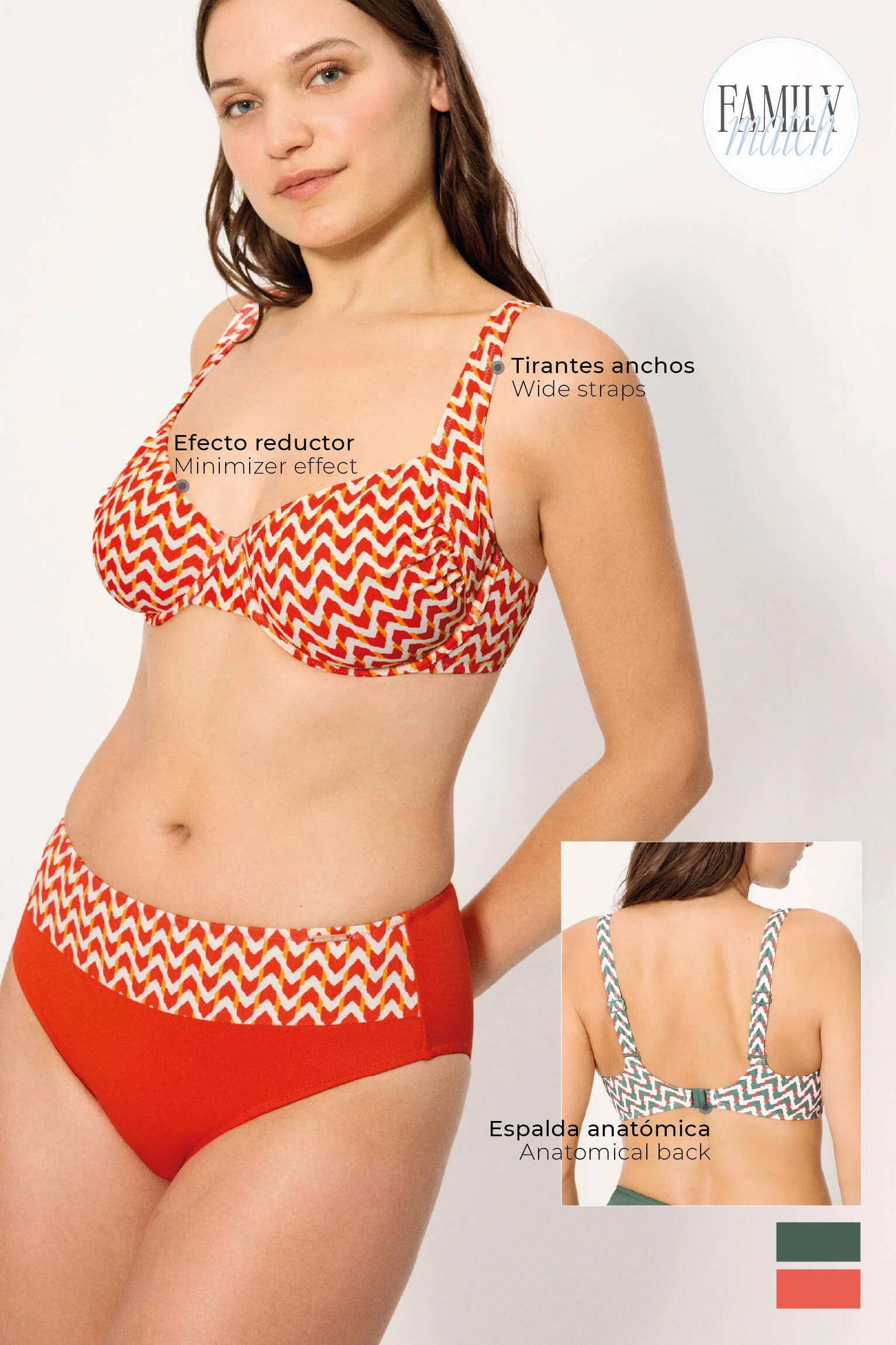 Reggiseno bikini snellente in micropiqué stampa corallo, coppe E e F - immagine 3