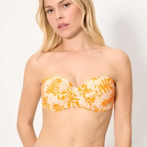 Reggiseno bikini a fascia con foglie in micropiqué giallo, coppa B