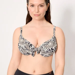 Reggiseno bikini a foglia in micropiqué nero, coppe C e D