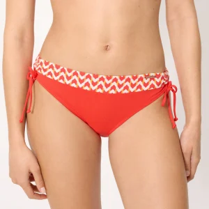Slip bikini midi in micropiqué con stampa corallo