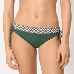 slip bikini midi in micropiqué stampato verde bottiglia