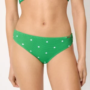 Slip bikini in piqué verde a pois