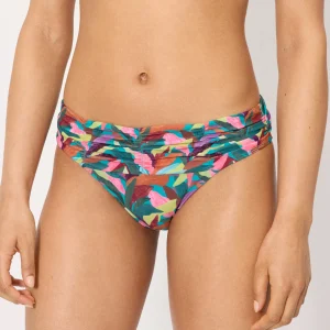 Slip bikini modellante midi con foglie