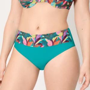 Slip bikini snellente a vita alta con foglie
