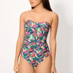 Costume da bagno snellente a fascia ad alta compressione con foglie, coppa B