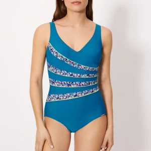 Costume da bagno snellente con ferretto e motivo floreale blu, coppa B