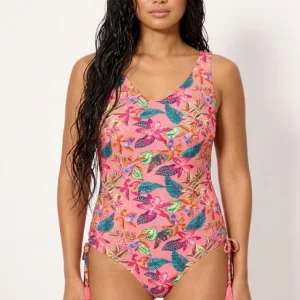 Costume da bagno modellante con stampa tropicale piqué, coppa C