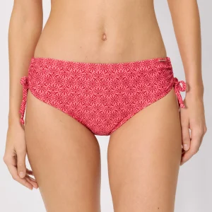 Slip bikini modellante midi a fiori rosa e rossi