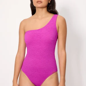 Costume da bagno asimmetrico con trama lilla, coppa B