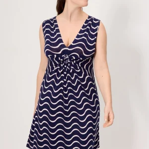 Abito corto con scollo a V e stampa a onde