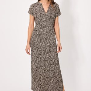 Abito lungo con maniche corte e stampa stampata