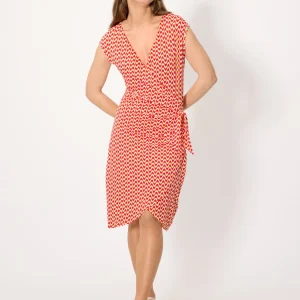 Abito avvolgente color corallo