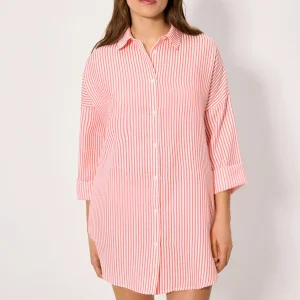 Camicia lunga in cotone a righe rosa