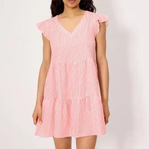 Abito corto con pannelli bauvel a righe rosa