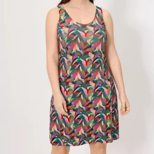 Abito corto dritto con spalline stampate