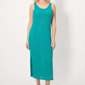 abito lungo in pizzo turchese con spalline