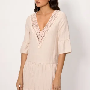 Abito corto con mezze maniche in lino