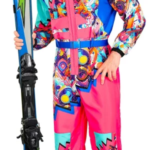 Costume da Sciatore Rosa e Blu Neon per Adulto
