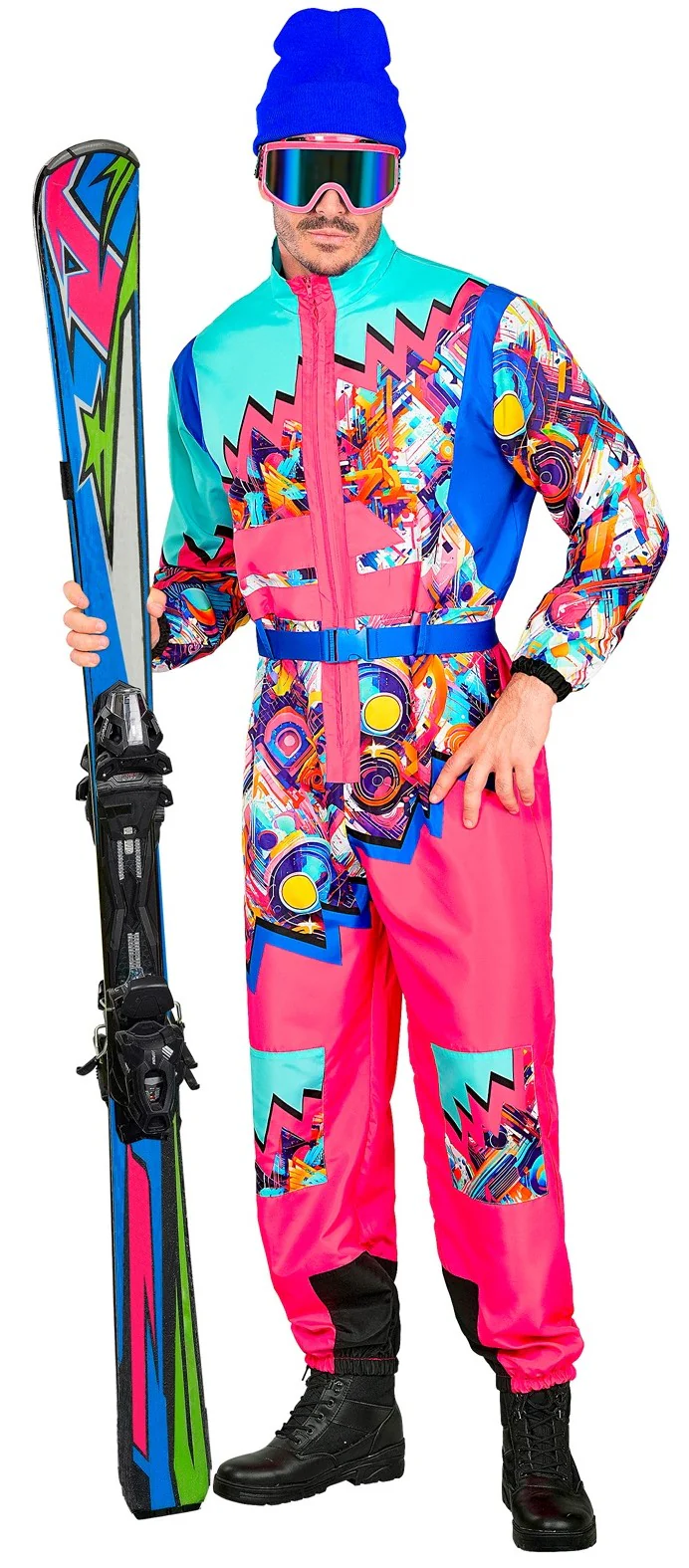 Costume da Sciatore Rosa e Blu Neon per Adulto