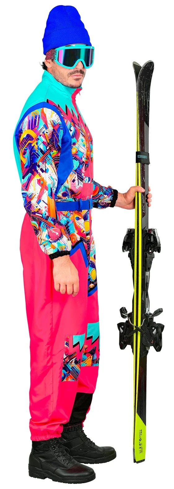 Costume da Sciatore Rosa e Blu Neon per Adulto - immagine 6