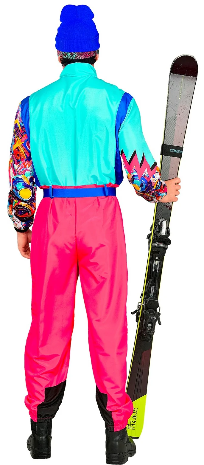Costume da Sciatore Rosa e Blu Neon per Adulto - immagine 4