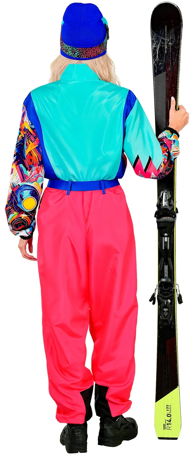 Costume da Sciatore Rosa e Blu Neon per Adulto - immagine 5